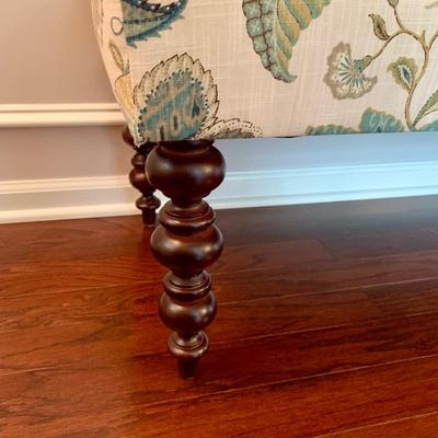 LOT 240 D: Ballard Designs Bench Seat, Pier 1 Imports Teal & Gold 3 Drawer Side Table, & Gilded Wall Mirror