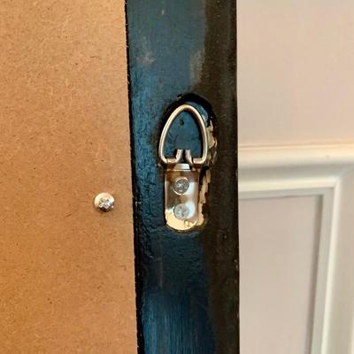 LOT 240 D: Ballard Designs Bench Seat, Pier 1 Imports Teal & Gold 3 Drawer Side Table, & Gilded Wall Mirror