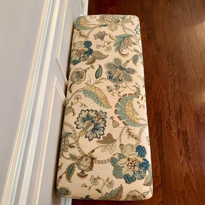 LOT 240 D: Ballard Designs Bench Seat, Pier 1 Imports Teal & Gold 3 Drawer Side Table, & Gilded Wall Mirror