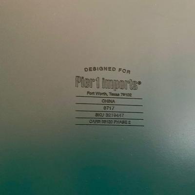 LOT 240 D: Ballard Designs Bench Seat, Pier 1 Imports Teal & Gold 3 Drawer Side Table, & Gilded Wall Mirror