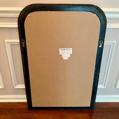 LOT 240 D: Ballard Designs Bench Seat, Pier 1 Imports Teal & Gold 3 Drawer Side Table, & Gilded Wall Mirror