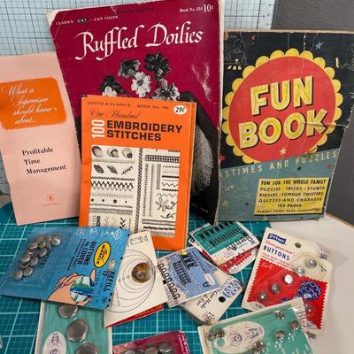 Vintage Crafting books and buttons