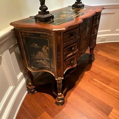 Hollywood Regency Boulle Mazarin Style Hand Painted Chinoiserie Chest Of Drawers