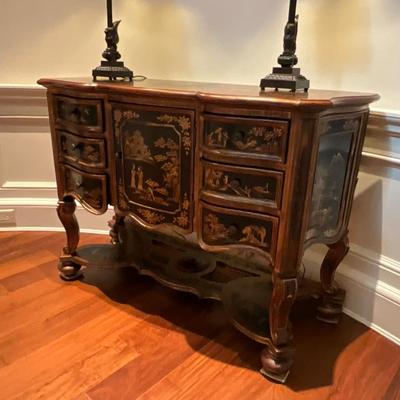 Hollywood Regency Boulle Mazarin Style Hand Painted Chinoiserie Chest Of Drawers