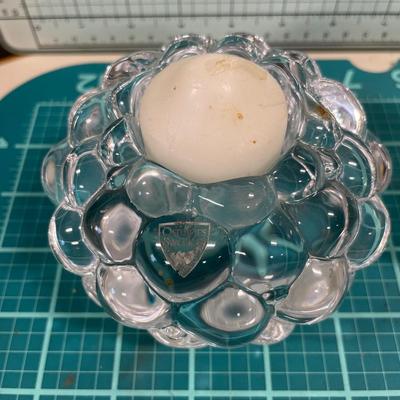 Orrefors raspberry votive & 2 Randsejordglass from Norway votives