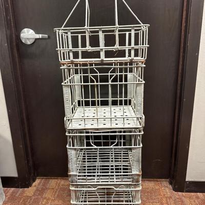 Metal milk crates and glass bottle carrier