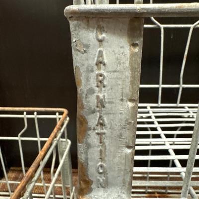 Metal milk crates and glass bottle carrier