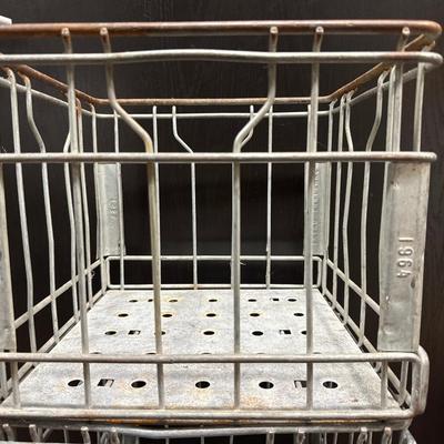 Metal milk crates and glass bottle carrier