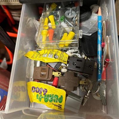 Metal cart with tool box, tools, bags metal chain