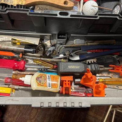 Sale Photo Thumbnail #256: Includes many tools, hardware tool bags, metal cart and 3 drawer plastic storage unit.