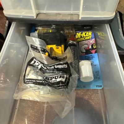 Metal cart with tool box, tools, bags metal chain