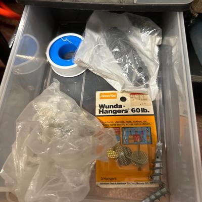 Metal cart with tool box, tools, bags metal chain