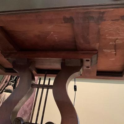 Antique Lyre Base Single Drawer Accent Table