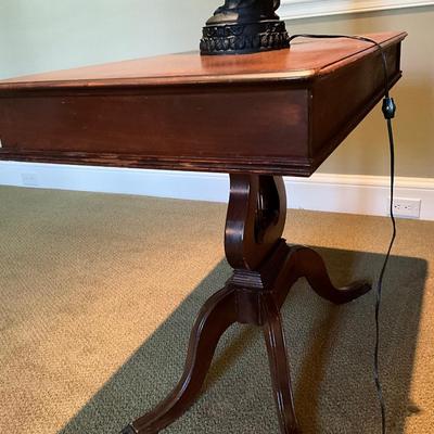 Antique Lyre Base Single Drawer Accent Table