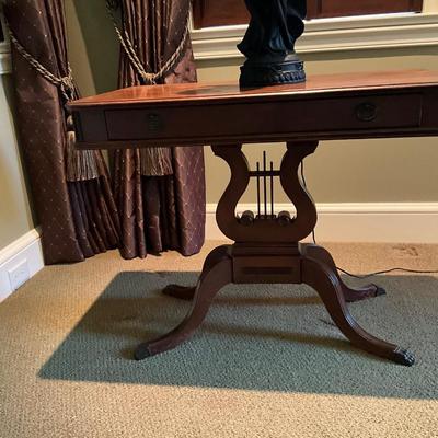 Antique Lyre Base Single Drawer Accent Table