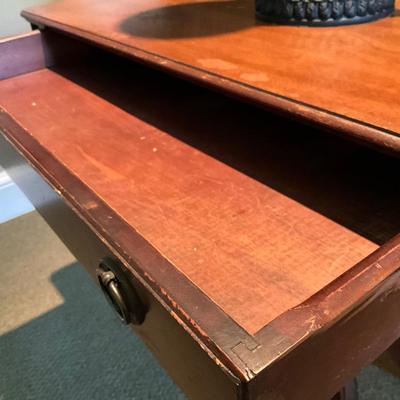 Antique Lyre Base Single Drawer Accent Table
