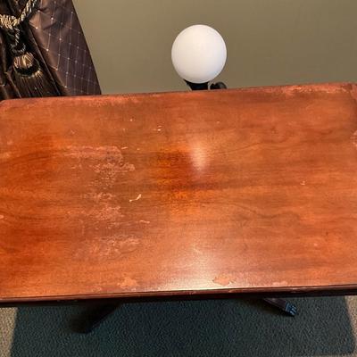 Antique Lyre Base Single Drawer Accent Table