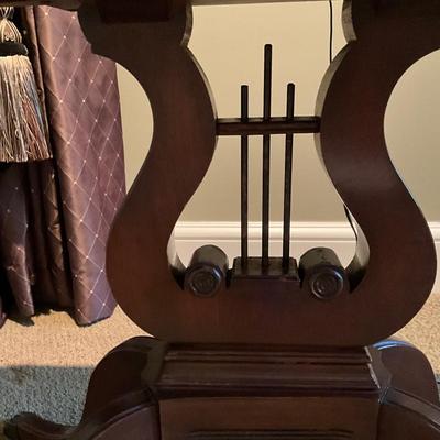 Antique Lyre Base Single Drawer Accent Table