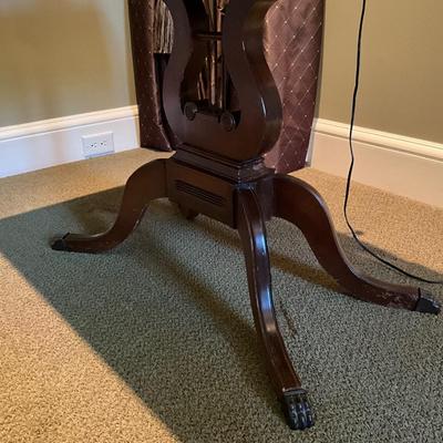 Antique Lyre Base Single Drawer Accent Table