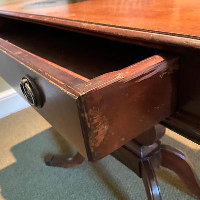 Antique Lyre Base Single Drawer Accent Table
