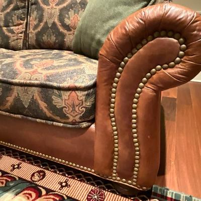 Howard Miller WoodMark Originals Leather And Upholstered Sofa, Chair, And Ottoman