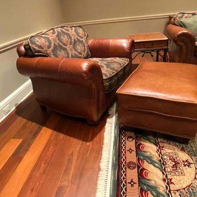 Howard Miller WoodMark Originals Leather And Upholstered Sofa, Chair, And Ottoman