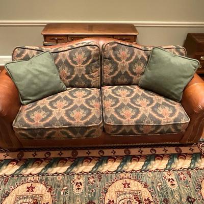Howard Miller WoodMark Originals Leather And Upholstered Sofa, Chair, And Ottoman