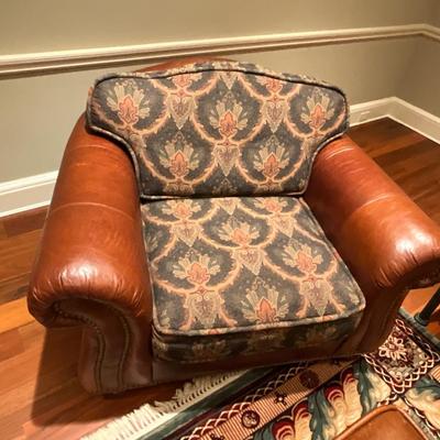 Howard Miller WoodMark Originals Leather And Upholstered Sofa, Chair, And Ottoman