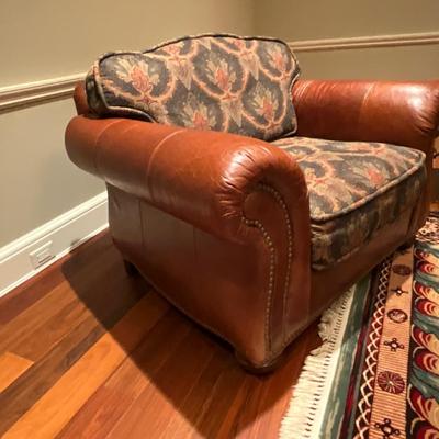 Howard Miller WoodMark Originals Leather And Upholstered Sofa, Chair, And Ottoman