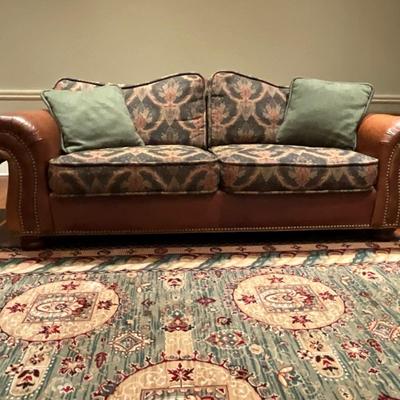 Howard Miller WoodMark Originals Leather And Upholstered Sofa, Chair, And Ottoman