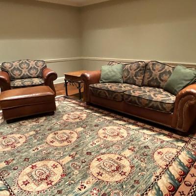 Howard Miller WoodMark Originals Leather And Upholstered Sofa, Chair, And Ottoman