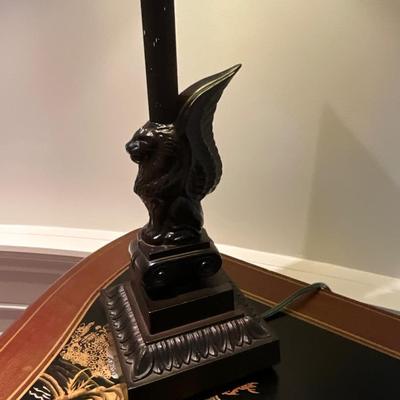Pair of Black Winged Lion Motif Lamps
