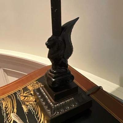 Pair of Black Winged Lion Motif Lamps