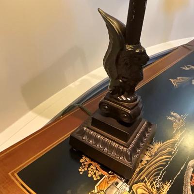 Pair of Black Winged Lion Motif Lamps