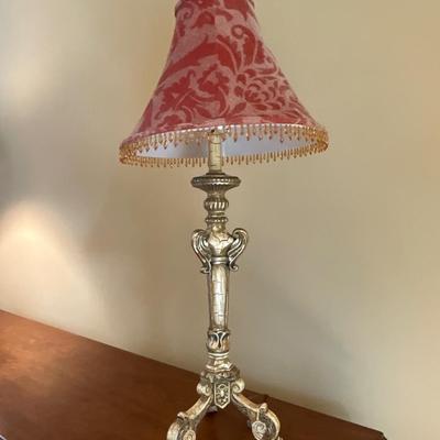 Pair of Crackle Style Designer Lamps With Red Shades