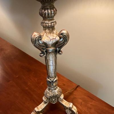 Pair of Crackle Style Designer Lamps With Red Shades