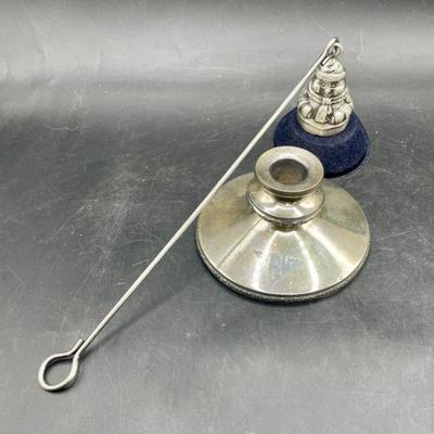 Silverplate Candle Holder With Snowman Snuffer