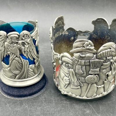 Christmas Pewter Votive Candle Holders