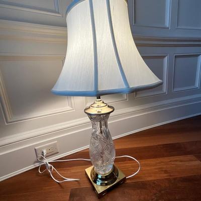 Pair of Etched Cut Crystal and Brass Lamps 30” T Lamps