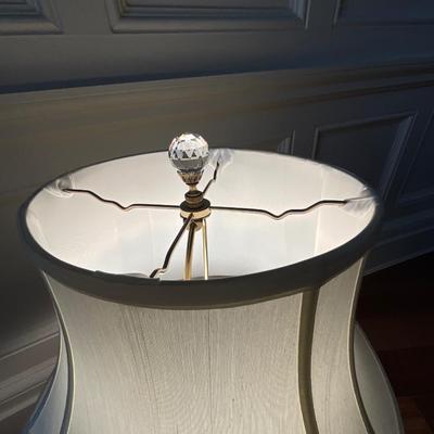 Pair of Etched Cut Crystal and Brass Lamps 30” T Lamps