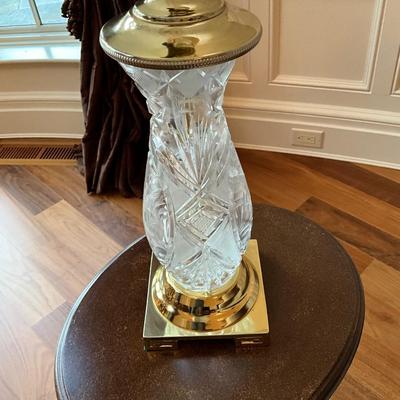 Pair of Etched Cut Crystal and Brass Lamps 30” T Lamps
