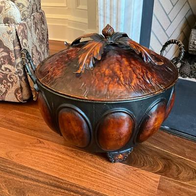 Large Metal Lidded Decretive Pot
