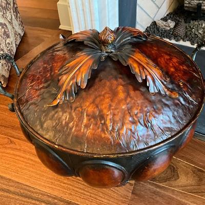 Large Metal Lidded Decretive Pot