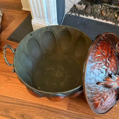 Large Metal Lidded Decretive Pot