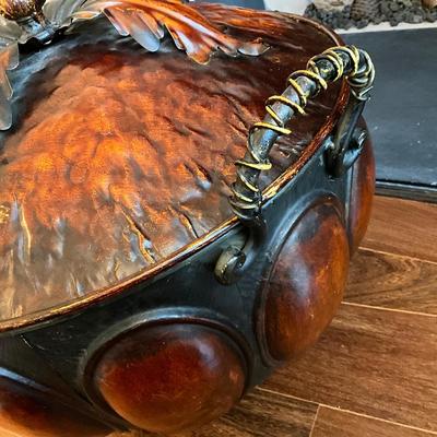 Large Metal Lidded Decretive Pot