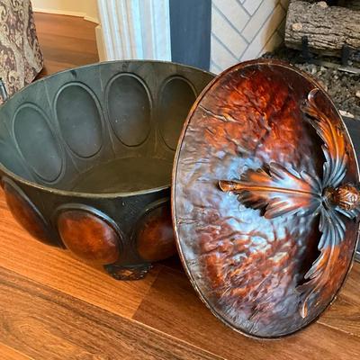 Large Metal Lidded Decretive Pot