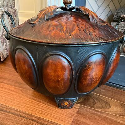 Large Metal Lidded Decretive Pot