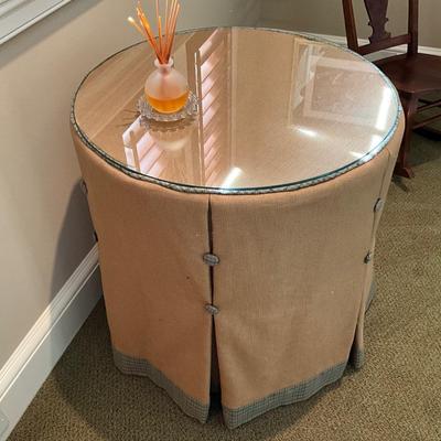 Custom Made Skirted and Glass Top Table