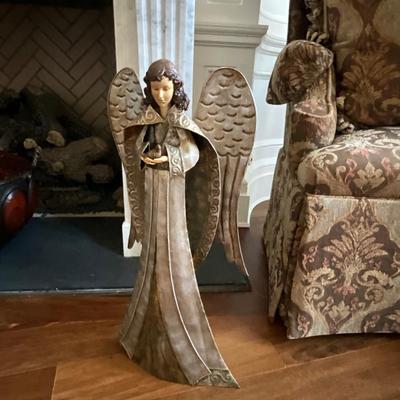 Lot of Christmas Designer Christmas Stockings, Pillow, Metal Angel, and Blue Sky Collection Porcelain Church