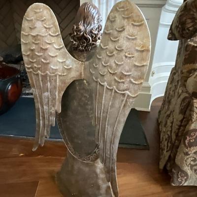 Lot of Christmas Designer Christmas Stockings, Pillow, Metal Angel, and Blue Sky Collection Porcelain Church